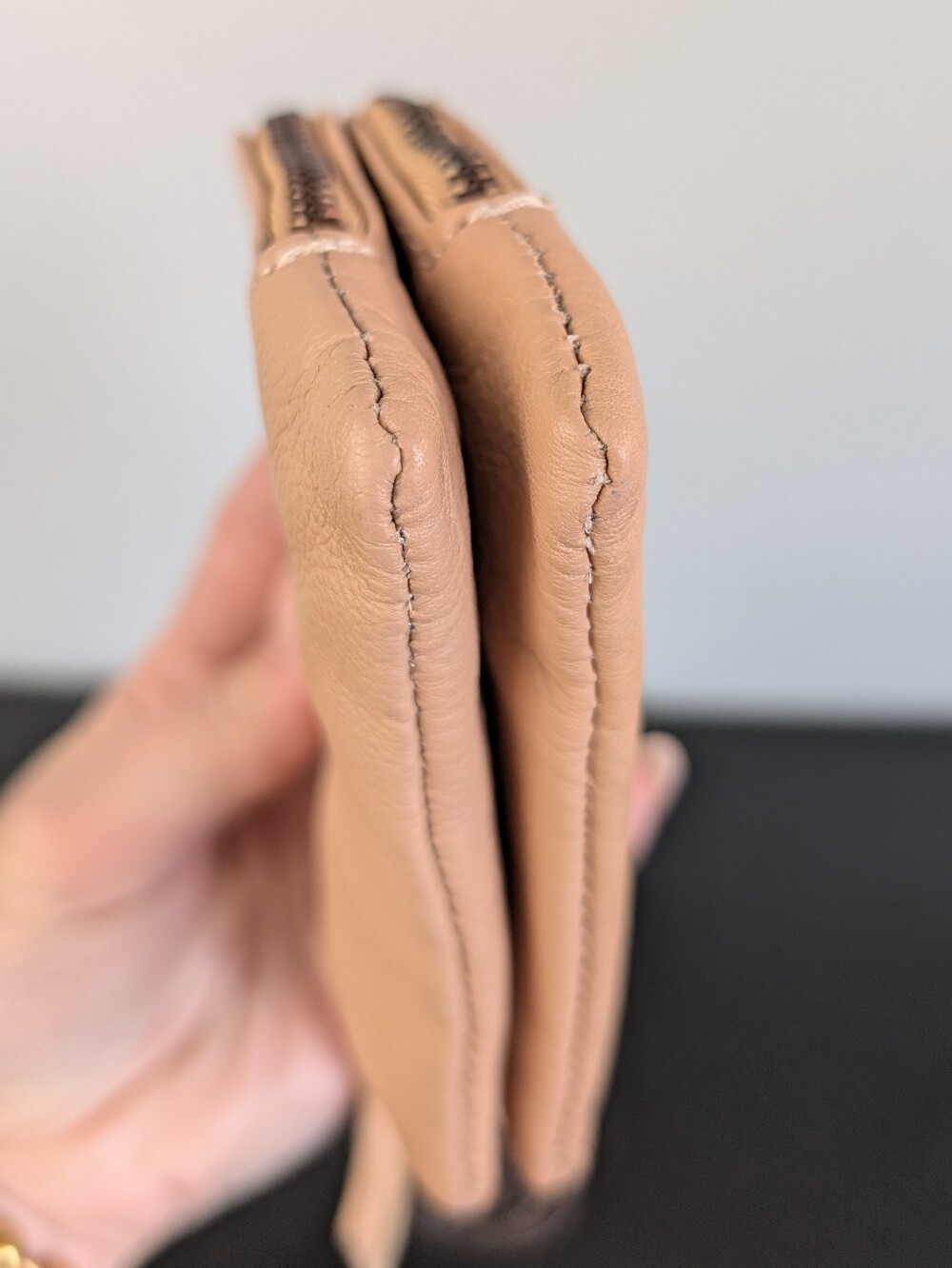 The Wanderers Travel Co. Zippered Leather Wallet, Pale Pink / Tan - Picture 6 of 15